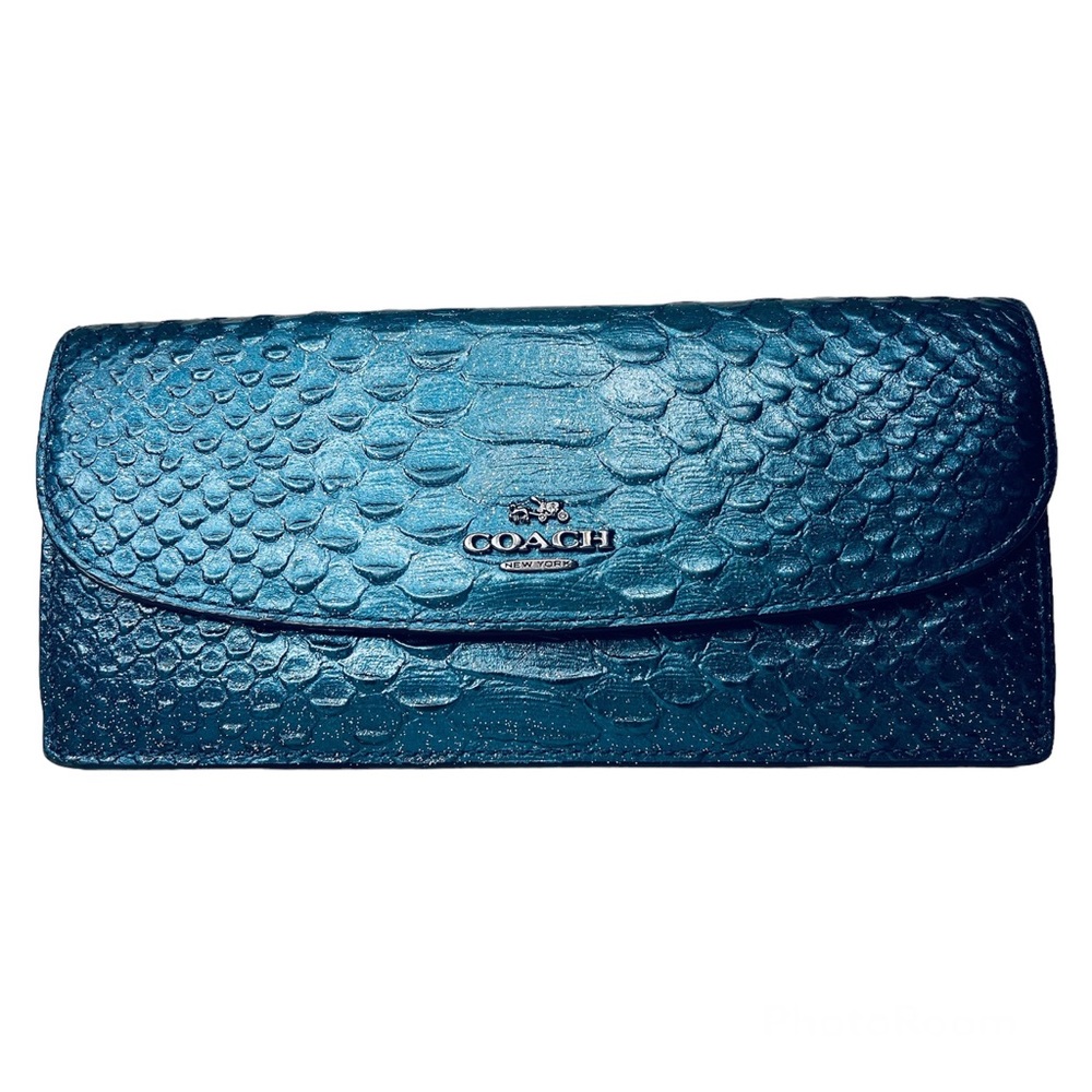 Rare Coach Madison Sophia blue metallic python leather wallet card holder clutch
